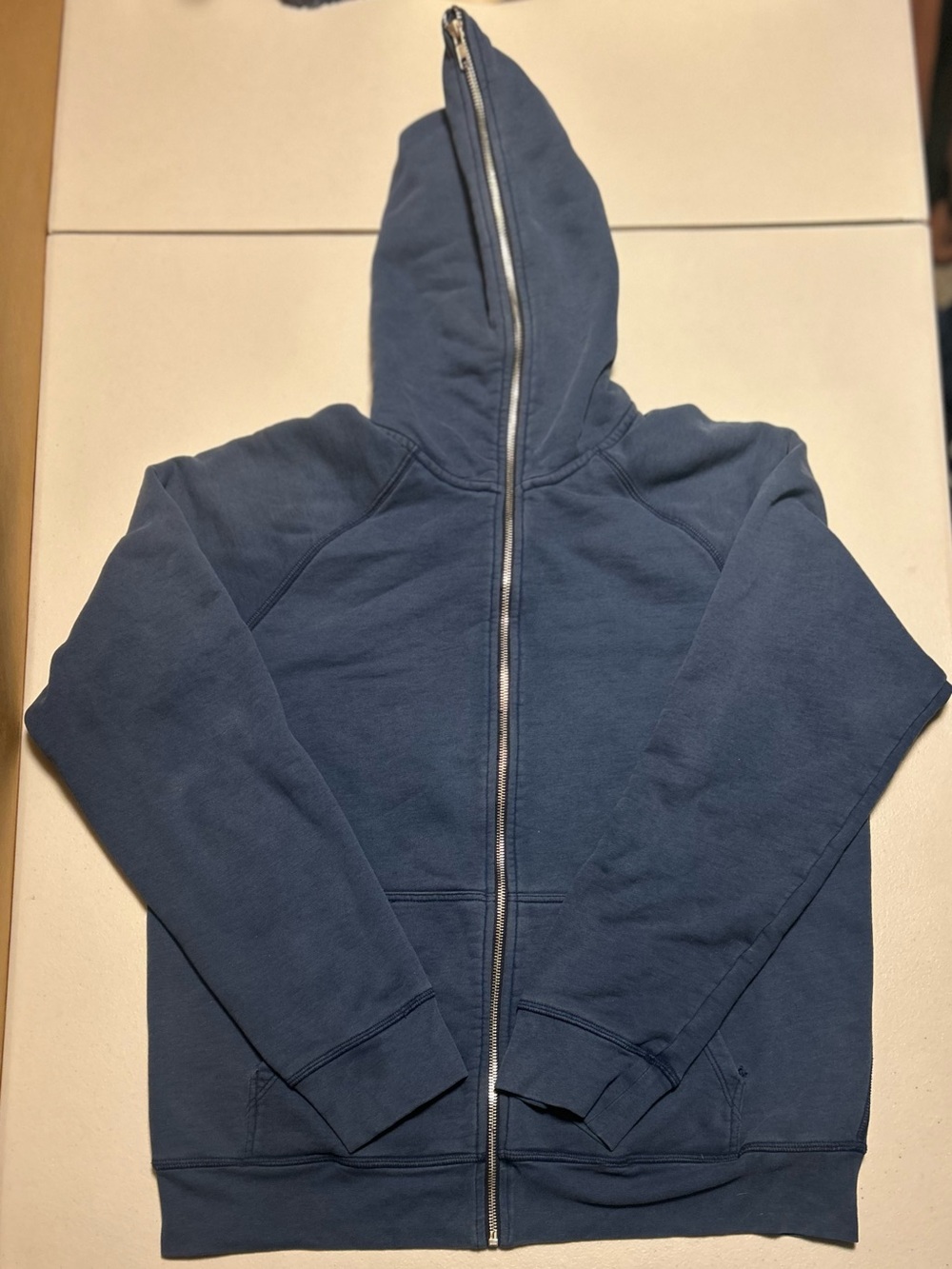 Everlane Full-Zip Distressed Navy Hooded Sweatshirt - Size L